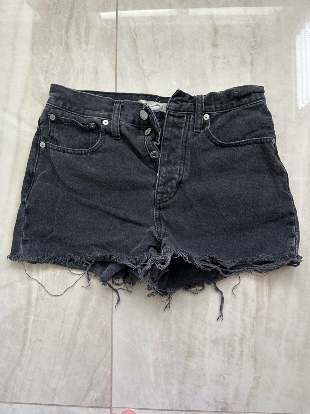 Madewell Black Denim Shorts with Raw Hem